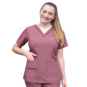 Robe d'uniforme d'infirmière élégante de qualité supérieure, hauts à manches courtes, uniformes de travail couleur unie, aubergine - Product Image 1