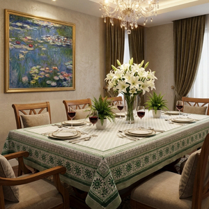 Neem Hunter Green Hand Block Printed Cotton <b>Tablecloth</b> 180x270cm Handmade Designer Premium Dining Table Home Decor Gift - Product Image 2