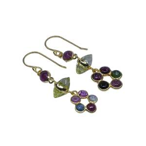 Pendientes de plata de ley 925 chapados en oro con turmalina multicolor y topacio limón para mujer, ideales para bodas. - Product Image 3