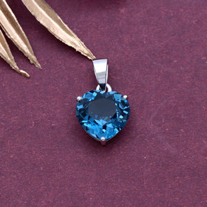 Colgante de Corazón de Topacio Azul de Londres Natural de Plata de Ley 925 al por Mayor para Mujer, Colgante de Gema Solitaria, Joyería Fina, Regalo - Product Image 3