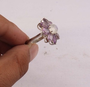 Anillo de Plata de Ley 925 con Bisel de Amatista Natural Arcoíris, Anillo de Boda para Mujer con Nueve Piedras Preciosas Púrpuras Genuinas, Febrero - Product Image 6