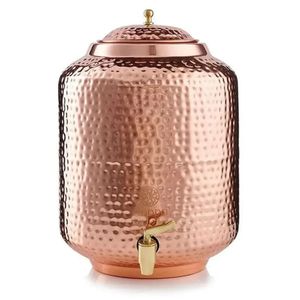 Wholesale Handcrafted Hammered Pure Copper <b>Water</b> Dispenser with Metal Stand and Matching Glasses Ayurveda Drinking Vessel - Product Image 5