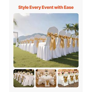 30 housses de chaise blanches en polyester et élasthanne, extensibles, à devant plat, pour banquets, dîners, fêtes et mariages - Product Image 2