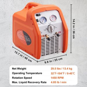"3/4 HP <b>Portable</b> <b>AC</b> Refrigerant Recovery Machine 120V 60Hz with High Pressure Protection & Gas Disposal Machinery" - Product Image 5