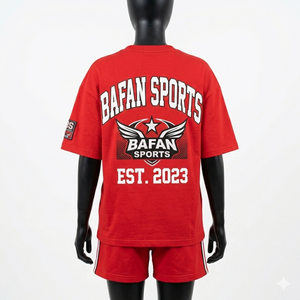 Ensemble haut et short en coton éponge premium 240 GSM, logo imprimé rouge sur panneau latéral, ensemble short personnalisé - Product Image 2