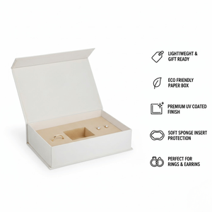 กล่องของขวัญเครื่องประดับแบบคราฟท์ที่เป็นมิตรกับสิ่งแวดล้อมและดูหรูหรา |   บรรจุภัณฑ์พกพาแบบแม่เหล็กเคลือบยูวีพร้อมฟองน้ำสำหรับใส่ต่างหูและแหวน - Product Image 6