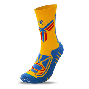 Yellow Blue Geometric Pattern Mid Calf Sports <b>Socks</b> Athletic Design - Product Image 1