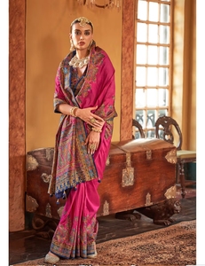 Sari Banarasi de Poliviscosa KV con Estampado Paisley (Rosa) - Product Image 3