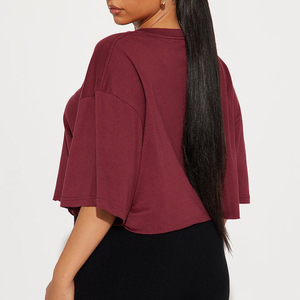 Women's Lightweight Breathable Summer <b>Crop</b> <b>Top</b> Sporty Round Neck Short Sleeve Shirt Fashionable Heavyweight <b>Top</b> - Product Image 2