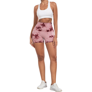 Shorts de yoga sans couture rose tie-dye mignon, taille haute, effet froncé aux fesses, contrôle du ventre, pour femme, idéal pour la gym et le sport - Product Image 4