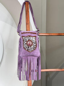 Nouvel arrivage de mini sacs à main en cuir Tan Boho Western pour femmes Style hippie tressé daim fourrure frange gland sac à bandoulière en nylon - Product Image 4