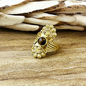 Trendy New <b>Tiger</b> <b>Eye</b> <b>Ring</b> Tribal Brass <b>Rings</b> Women 18k Gold Plated Celestial Star Band Jewelry Gothic Design Wholesale/OEM/ODM - Product Image 6