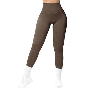 High Waist Knitted Leggings Full Length Solid Color Stretchy Seamless Eco-Friendly UV Protection Women's All Seasons Wear - Product Image 1
