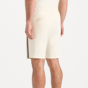 Men's Cream Cotton Bermuda Shorts With Side Stripe <b>Elastic</b> Waist Casual Style - Product Image 4