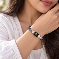 Bracelet de qualité supérieure du signe Zodiaque Libra, perles de lapis-lazuli bleu de 8 mm et de marbre blanc avec breloque en pierre noire gravée au laser, bijoux faits à la main