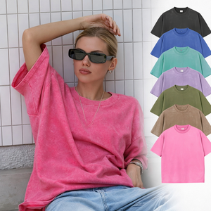 Camisetas de 380 g/m² con lavado ácido para mujer, transpirables, personalizadas, informales de verano, lisas, extragrandes, para chica, al por mayor - Product Image 2