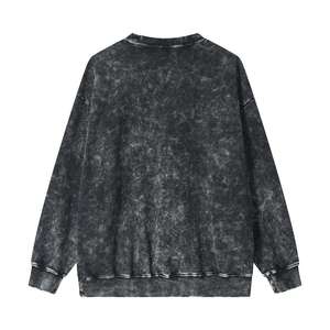 Pull unisexe en coton 100% léger, délavé à l'acide, brodé, respirant, en molleton écologique, avec logo personnalisé sur le devant, coupe oversize, pour l'automne - Product Image 2