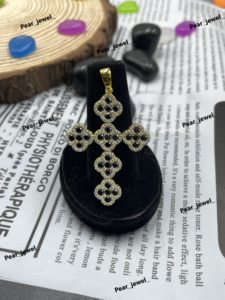 Rhodium Plated VVS Moissanite Clover <b>Cross</b> Pendant 925 Sterling <b>Silver</b> Black Color Stone Hip Hop Iced Out Charm <b>Necklace</b> for <b>Men</b> - Product Image 2