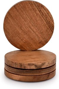 Posavasos Redondos de Madera de Acacia Hechos a Mano con Diseño Moderno para Protección Contra Manchas de Agua y Daños |   Decoración para el Hogar y la Oficina - Product Image 4
