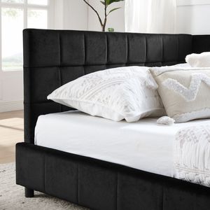 Letto Imbottito Matrimoniale con Testiera e Braccioli Confortevoli, Design Divano Letto per Camera da Letto o Soggiorno - Product Image 6
