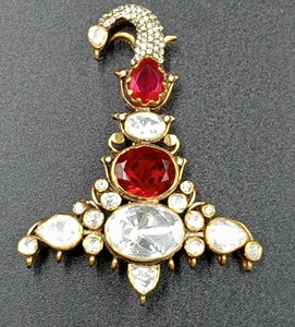 red doublet with white polki stone in kalangi jewelry for Indian wedding ehtnic brooch for traditional jewelry statement brooch - Product Image 1