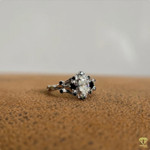 Bague de luxe en argent sterling 925 avec diamant noir et pierre ovale, bijoux de mariée pour femmes - Product Image 5