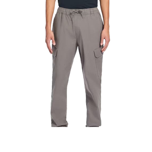 Pantalon gris pour homme à taille élastique avec poches latérales, fermeture à cordon, coupe droite décontractée, tissu tissé respirant de poids moyen - Product Image 1