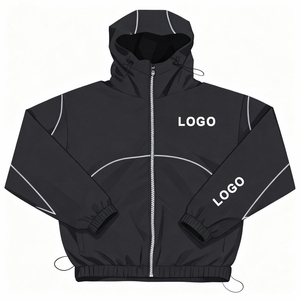 OEM Factory Custom 3m Reflective Acid Wash Solid Hooded Breathable Autumn Windbreaker <b>Jacket</b> and 100% Cotton Pants Men Tracksuit - Product Image 5