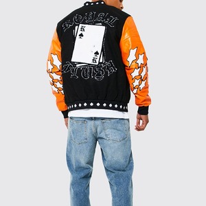 Chaqueta con parches de estilo Letterman hecha a medida completamente bordada para hombre, cuello levantado de talla grande para primavera - Product Image 3