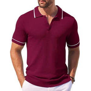 Hommes 100% coton pour polos confortable respirant à manches courtes anti-rides haute qualité motif solide tissu éponge T-Shi - Product Image 1