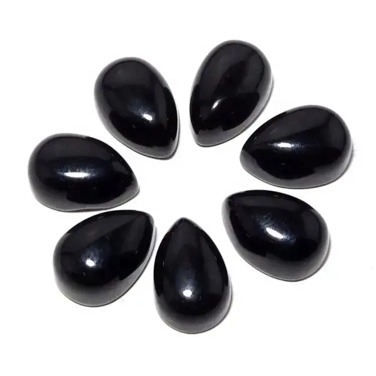 Aaa chất lượng bán quý 4x6 mét tự nhiên màu đen Onyx mịn Pear Cabochon Loose đá quý trang sức từ Alibaba bán buôn Nhà cung cấp