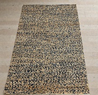 Tapis Kilim en coton tissé à la main, style abstrait moderne, bleu marine et beige, à poils ras, épais et tressé, réversible, écologique, antibactérien