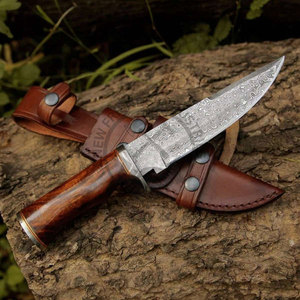 Nouveau couteau Bowie en acier Damas, couteau à lame fixe en acier Damas, couteau de survie et de chasse pour l'extérieur avec manche en bois de rose - Product Image 5