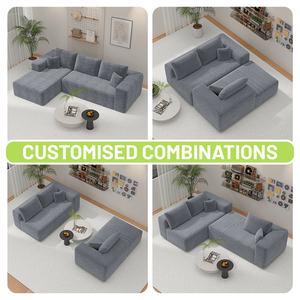 Canapé sectionnel convertible moderne en velours côtelé, avec chaise longue, entièrement en mousse, assise profonde, large côtelure, rembourrage doux - Product Image 6