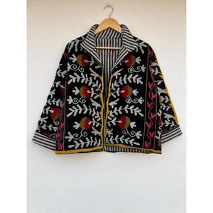 Handmade Suzani Embroidery Cotton Velvet Autumn Winter Festive Floral <b>Jacket</b> - Product Image 2
