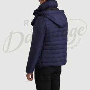 Chaqueta de invierno acolchada azul marino para hombre, corte ajustado, con capucha, cálida, informal, tipo parka acolchada. - Product Image 6