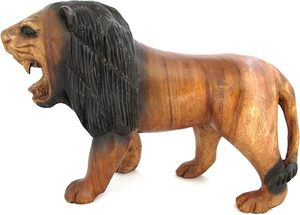 Statue de lion en bois de qualité supérieure, courbes lisses, accents dorés et personnage équin expressif, décoration. - Product Image 3