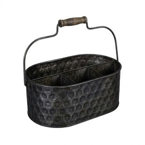 Porta Cubiertos Rústico de Metal Galvanizado Blanco Envejecido, Organizador de Utensilios y Cubiertos de 4 Compartimentos, Estilo Vintage - Product Image 5