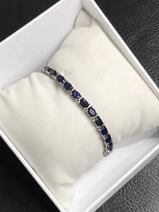 Bracelet tennis en argent sterling 925 avec saphir bleu naturel taille ovale 6x4 mm, bracelet fin et élégant pour femme et homme - Product Image 4