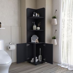 Armoire à linge Malibu à double porte, 62 po de hauteur, noire, avec quatre étagères, pour meubles de salle de bain - Product Image 2