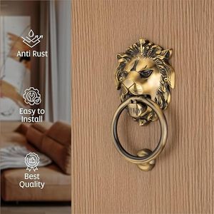 Handcrafted Vintage Brass Lion Head Door Knocker Heavy Duty Decorative Front Door Ring Knocker <b>Rustic</b> Antique Entryway Hardware - Product Image 4