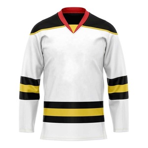 Jersey de Hockey sobre Hielo Sublimado Personalizado, Unisex, Blanco, Negro, Amarillo, Sólido, Manga Larga, Cuello en V, Absorbente de Humedad, Transpirable - Product Image 1