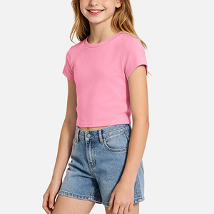 T-shirts d'été en coton rose pour filles, uniforme scolaire, vêtements décontractés pour étudiantes, hauts courts à manches courtes basiques - Product Image 3
