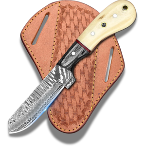 Cuchillo de caza de acero de Damasco hecho a mano con funda de cuero, hoja fija de acero inoxidable, cuchillo de vaquero para desollar, cuchillo de bolsillo, cuchillo Bull Cutter - Product Image 2