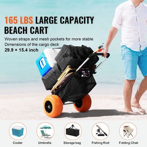 Carrello da Spiaggia 76 cm x 39 cm con Grandi Ruote Solide da 30 cm, Capacità 75 kg, Carrello Pieghevole per Sabbia e Carico, Ideale per Campeggio - Product Image 6