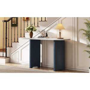 TREXM Navy & bianco consolle con piano ovale in marmo divano rustico con gambe ricurve per ingresso ingresso corridoio accento soggiorno - Product Image 1
