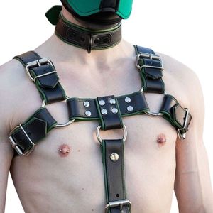 Harnais de poitrine en cuir vert pour homme avec anneaux métalliques, équipement de bondage BDSM réglable - Product Image 6