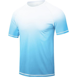 Light blue white ombre rash guard <b>men</b> short sleeve gradient swim shirt UPF 50+ quick dry beach sports <b>top</b> - Product Image 2