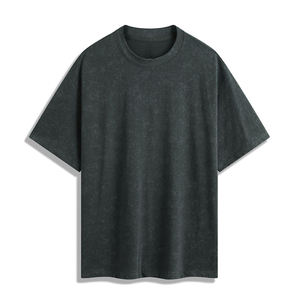 Camiseta de algodón con efecto lavado ácido para hombre, cuello redondo, manga corta, transpirable, estilo casual urbano. - Product Image 1