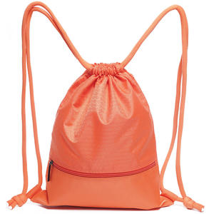 Orange <b>Drawstring</b> <b>Backpack</b> with Front Zipper Pocket Geometric Pattern Softback Unisex Daypack Nylon Material - Product Image 2